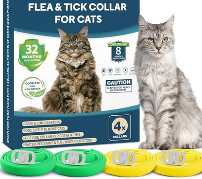 TeccFind- 4 Pack Cat Flea Collar- 8 month flea and tick protection per collar total 32 month package.