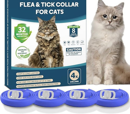 TeccFind- 4 Pack Cat Flea Collar- 8 month flea and tick protection per collar total 32 month package.