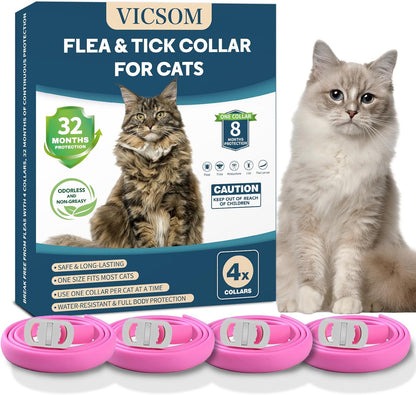 TeccFind- 4 Pack Cat Flea Collar- 8 month flea and tick protection per collar total 32 month package.